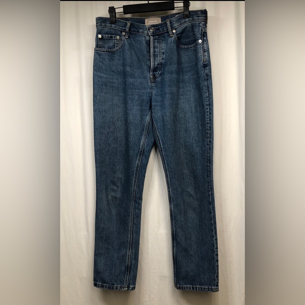 Everlane The High Rise Cheeky Straight Buttonfly Blue Denim Jeans Womens Size 28